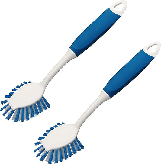 PHYEX 2-Pack Dish Brushes with Scraper, Durable Nylon Bristles Kitchen Scrub Brush, Dish Scrubber with Handle for Pans, Sink, Bathroom