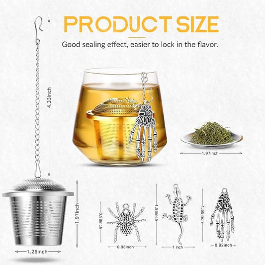 3 Sets Tea Infusers Steeper for Loose Leaf Tea Holder Stainless Steel Tea Ball Mesh Strainer Filters with Drip Trays and Pendant(Horrible Style)
