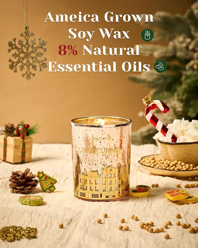 M&SENSE Sweet Home Holiday Candles Cinnamon Apple Scented, 18oz 100 Hours Large Christmas Candle Soy Wax Cracking Wooden Wick, Aromatherapy Gifts for Housewarming Bedroom, Warm Cozy Winter Decor