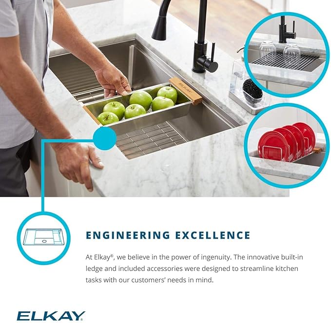 Elkay ECTRU24169RTWC Crosstown 25-1/2" Undermount Single Basin Stainless Steel Kitchen Sink with Basin Rack, Basket Strainer, Colander, and Cutting Board - Stainless Steel