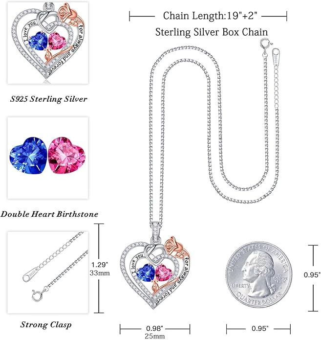 Iefil Christmas Gifts for Wife Women - 925 Sterling Silver Double Birthstone Necklace, Anniversary Birthday Gifts for Women, Jewelry Gift for Wife Girlfriend Mom Her