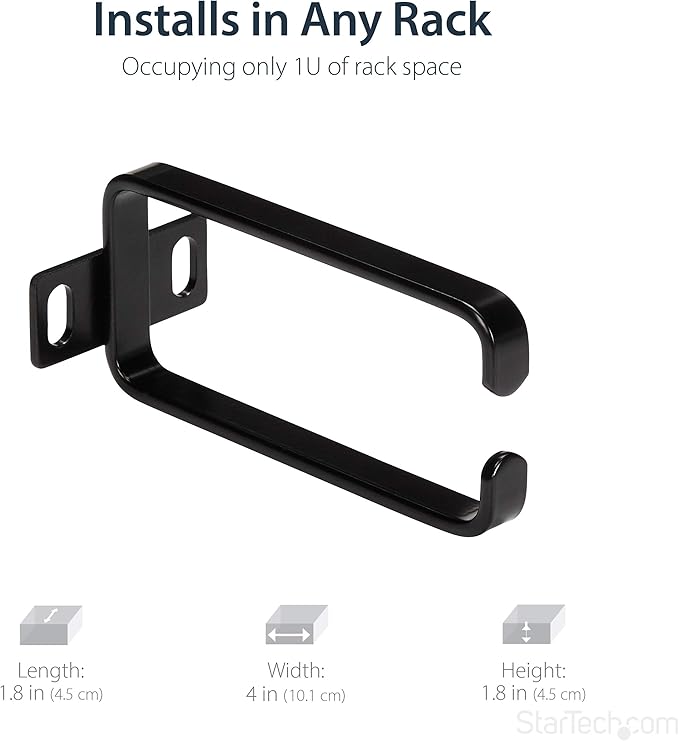StarTech - CMHOOK1UN .com 1U Vertical 1.8 x 3.9in Server Rack Cable Management D-Ring Hook w/Flexible Opening - Network Rack-Mount Cord Organizer Ring (CMHOOK1UN) Black (Pack of 5)