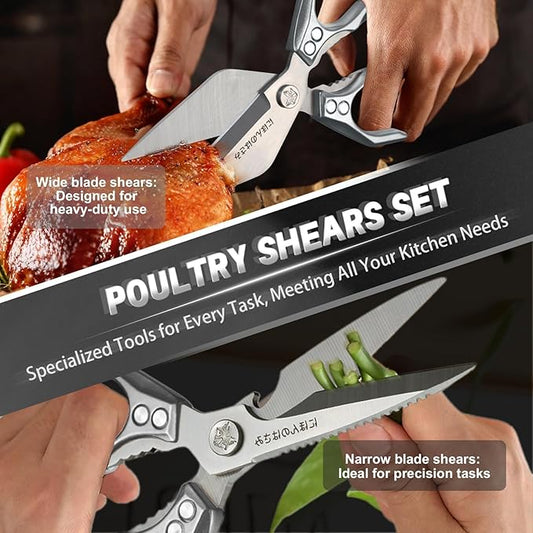 Dream Reach Kitchen Scissors Set - Multifunctional Heavy-Duty Kitchen Shears for Food, Meat Scissors Dishwasher Safe, Poultry Shears for Chicken, Meat, Seafood, Bone Cutting (Silver) Christmas Gifts