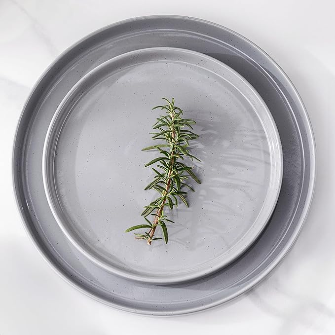 Dinnerware Set for 8, 24 Piece Speckled Plates and Bowls Set with Glazed Bottom, Chip & Scratch Resistant Stoneware Plates Sets, Dishwasher & Microwave Safe Dishes (Limestone, Service for 8)