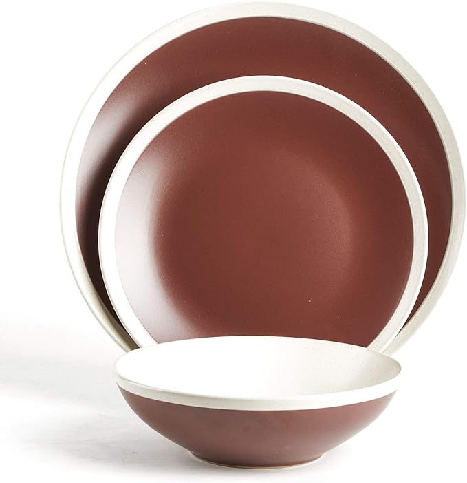 Rock Ridge Speckled Stoneware Dinnerware Set (12pc Set, Brown and Ivory)