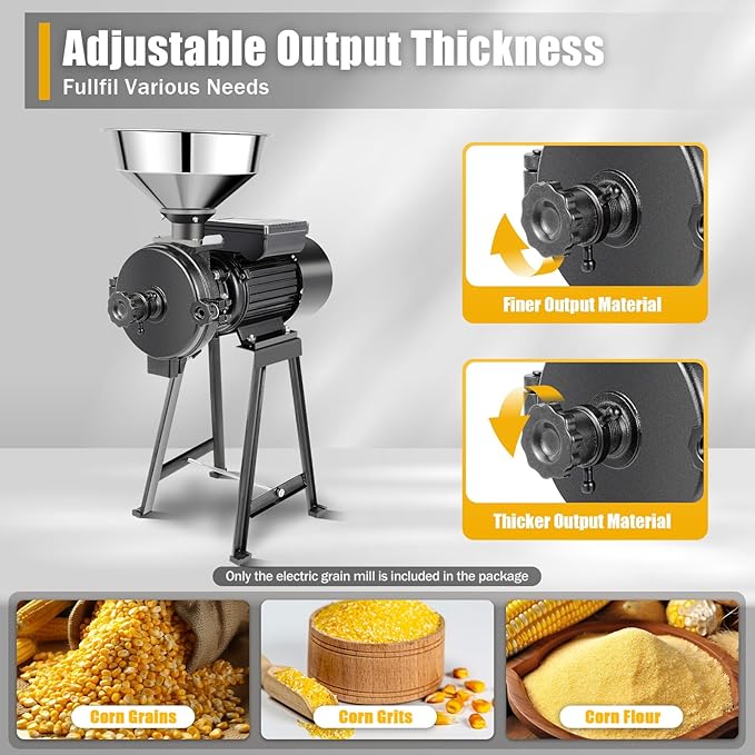Electric Grain Mill Grinder Machine, 1500W Heavy-Duty Commercial Spice Grinders Corn Grain Wheat Cereal Feed Wet & Dry Mill Grinder w/Removable Funnel,Adjustable Thickness &Speed,110V