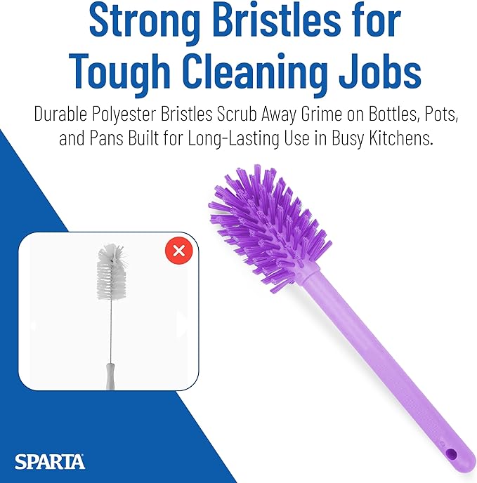 SPARTA Large Water Bottle Brush Ideal for Wide-Mouth Jars, Bottles and Tumblers, Dishwashing Tool with Handle for Home and Commercial Kitchens, Plastic, 12 Inches, Purple, (Pack of 6)