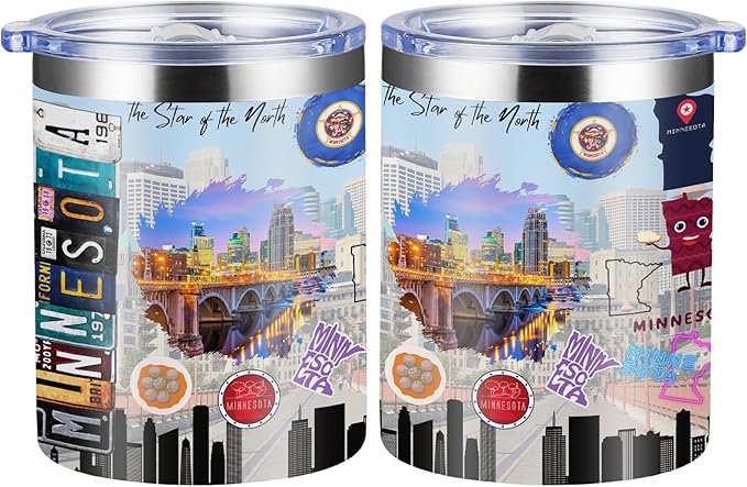 12oz Coffee Mug Minnesota State Insulated Coffee Cups, United States Map Travel Mug Landmark, Birthday Gifts Cute Mugs with Lid and Straw Mothers Day Gifts