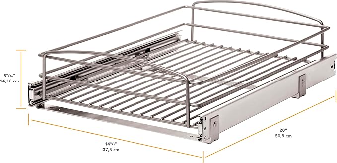 Knape & Vogt RS-MUB-14-FN 5 in. H x 15 in. W x 20 in. D Multi-Use Basket Silver Pull Out Cabinet Organizer, Frosted Nickel