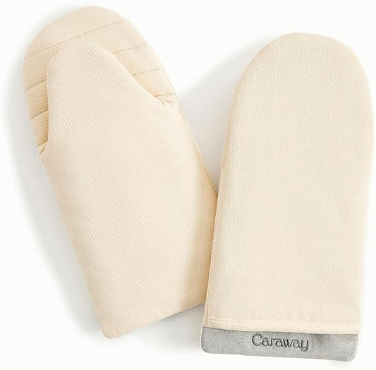 Caraway Oven Mitts - 100% Organic Cotton Oven Mitt - Double-Layer & Stain-Resistant Stitching - Safe Handling of Hot Kitchenware - Set of 2 - Cream