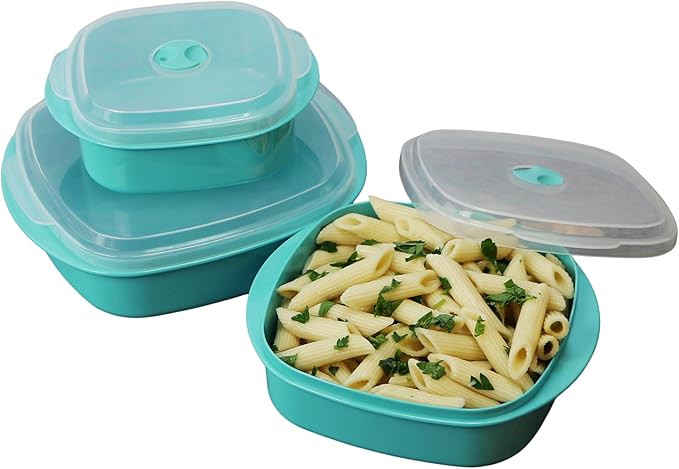Reston Lloyd Calypso Basics Microwave Cookware, Steamer and Storage Set, Turquoise, Multiple Sizes, 6-Piece (Pack of 6)