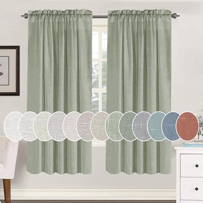 H.VERSAILTEX Linen Curtains Elegant Natural Linen Semi Sheer Curtains Energy Light Filtering Rod Pocket Window Treatments Panels for Living Room (Set of 2, Sea Grass, 52 inch W X 72 inch L)