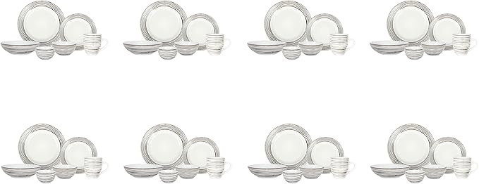 48 Piece Dinnerware Set, Ceramic Plates and Bowls Sets for 8, Microwave and Dishwasher Safe, Handcrafted Tree Bark Series Dish Set, White Birch