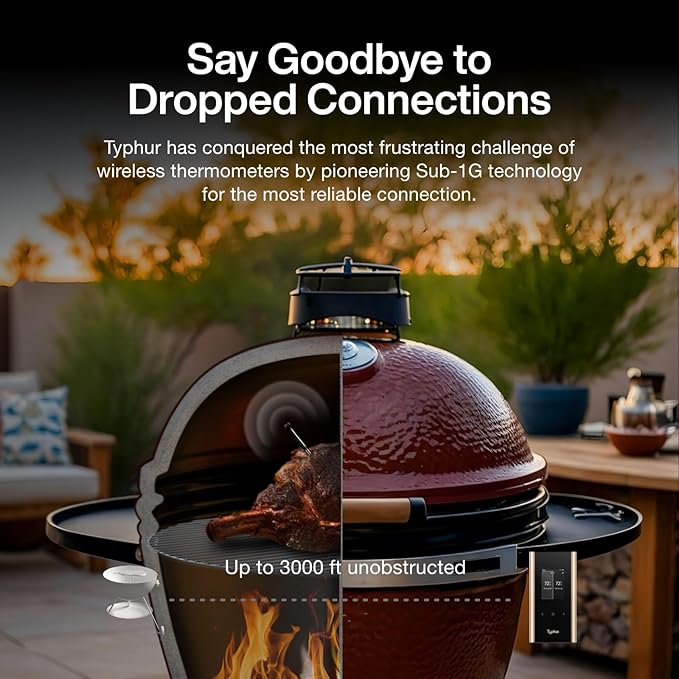 Typhur Sync Gold Wireless WiFi Meat Thermometer, 2 Slim Probes, 6 Sensors, 10x Stronger Signal, ±0.5℉ Accuracy, Smart Base Direct Setup, Reliable Reading Through Kamado Grill BBQ Oven Smoker Air Fryer