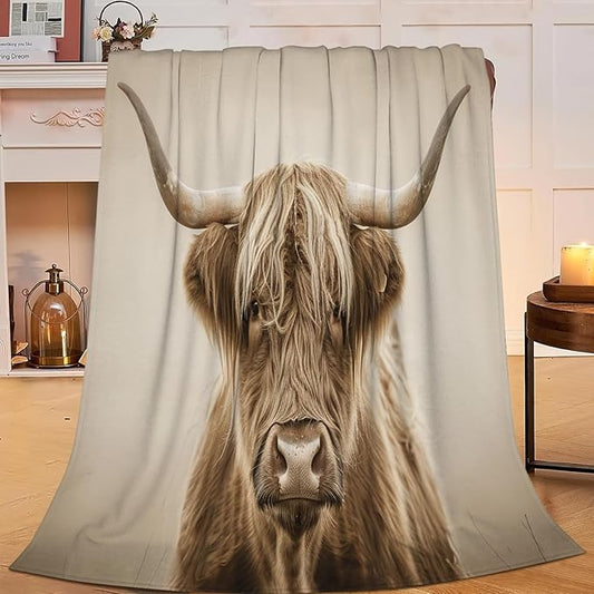 Highland Cow Blanket Gifts for Girls Boys Longhorn Cattle Throw Blankets Cozy Plush Fleece Western Decor Flannel Fuzzy for Women Men 80"X60"