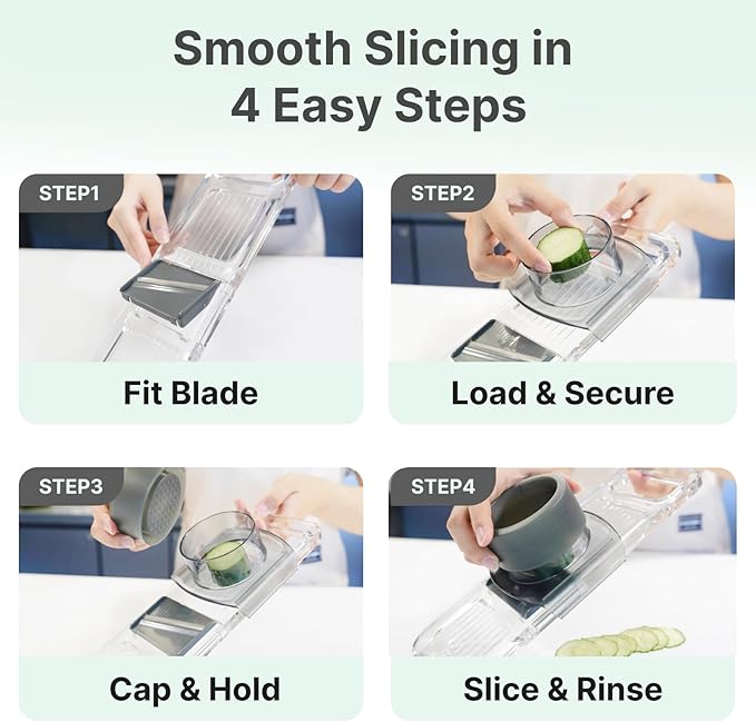 Mandoline Slicer for Kitchen, 6-in-1 Vegetable Cutter with Safe Hand Guard, One-Piece Transparent Body, Easy-Clean Design & Compact Storage for Salad Prep, Chips, Fruits & Daily Cooking