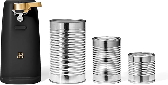 Beautiful Electric Can Opener, Stainless Steel Blade, Magnetic Lid, Auto-Turn Safety, Knife Sharpener & Bottle Opener, Cord Storage - Drew Barrymore Kitchen (Black Sesame)