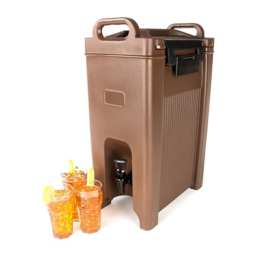 Carlisle FoodService Products 5-Gallon Insulated Beverage Dispenser, Cateraide, Food-Grade with Handles, Rugged PE Shell with PU Insulation for Coffee, Tea and Hot or Cold Drinks, Brown - Made in USA