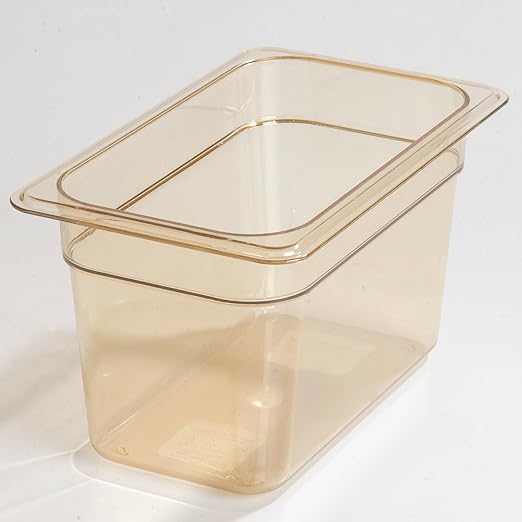 Carlisle FoodService Products StorPlus High-Heat 1/6-Size Food Pan, 6 Deep Food Storage Container with 4 Quart Capacity, High Heat Plastic, 1/6 Size, Amber, (Pack of 6)