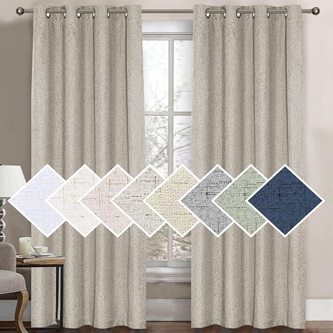 H.VERSAILTEX 100% Blackout Curtain for Bedroom 84 Inches Long Grommet Linen Face Full Light Blocking Curtain Drape for Living Room Thermal Insulated Linen Look Curtain 1 Panel, 52" W x 84" L, Stone