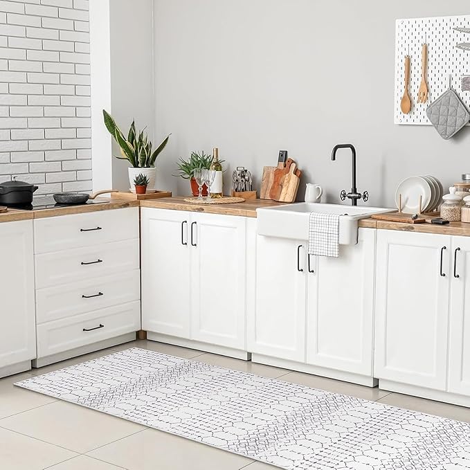 Lahome Moroccan Washable Runner Rug 2x6, Stain Resistant Non-Slip Kitchen Rug Runner, Ultra-Thin Geometric Print Distressed Floor Carpet for Entryway Laundry Bedroom