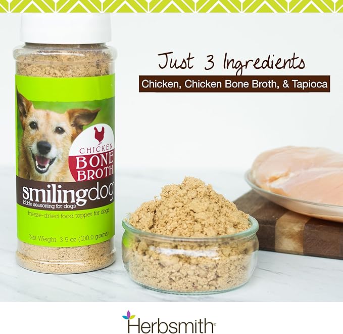 Herbsmith Bone Broth Kibble Seasoning - Freeze Dried Meat + Bone Broth Powder for Dogs - Chicken - 3.5 oz