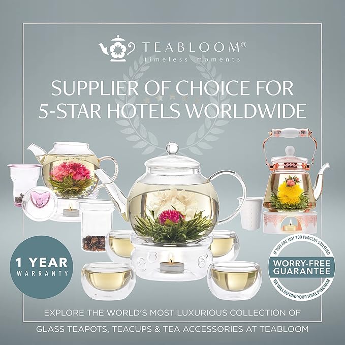 Teabloom Large Multi-Brew Glass Teapot + Kettle + Pitcher (68 OZ / 2.0 L / 8 CUPS) – Brew and Serve Hot Tea, Iced Tea, Cold Brew Tea and Fruit Infused Water – Silhouette Tea Maker