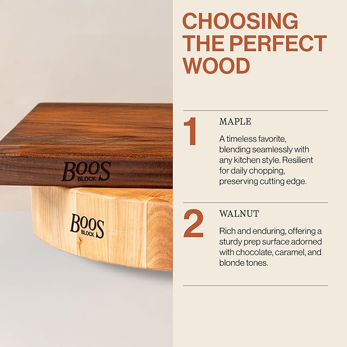 John Boos Prestige Series Rectangular Wooden Maple Cutting Board 20”x15” – 1.25” Thick, 10-lb Reversible Butcher Block with Juice Groove, Edge-Grain & Finger Grip Hole – Made in the USA