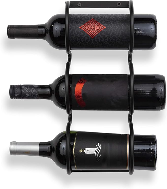 Wallniture Dijon Wine Rack Wall Mounted & Under Cabinet Wine Storage Bottle Racks Kitchen Organization and Storage, Steel Black