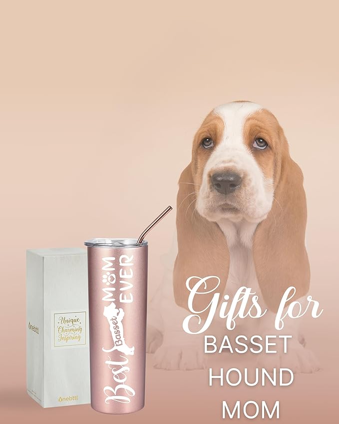 Onebttl Basset Hound Gifts, Gifts for Basset Mom on National Hug Your Hound Day, Birthday and Christmas, 20 oz Insulated Stainless Steel Tumbler - Best Basset Mom Ever