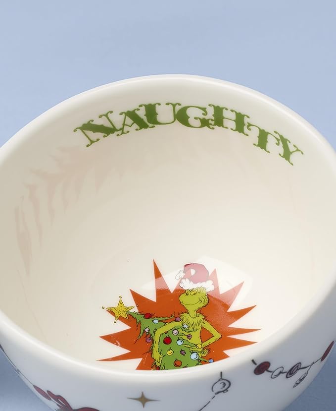 Lenox 898095 Merry Grinchmas Naughty or Nice Double Dip Bowl, Christmas Dish, Festive Holiday Serveware