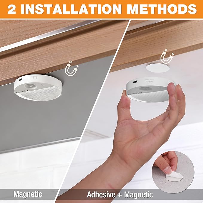 EverBrite Rechargeable Round Motion Sensor LED Night Light, Motion Activated LED Night Light with 3 Lighting Modes, Touch Control, 3 Color Temperatures & Dimmable, for Hallway, Bedroom, 2 Pack