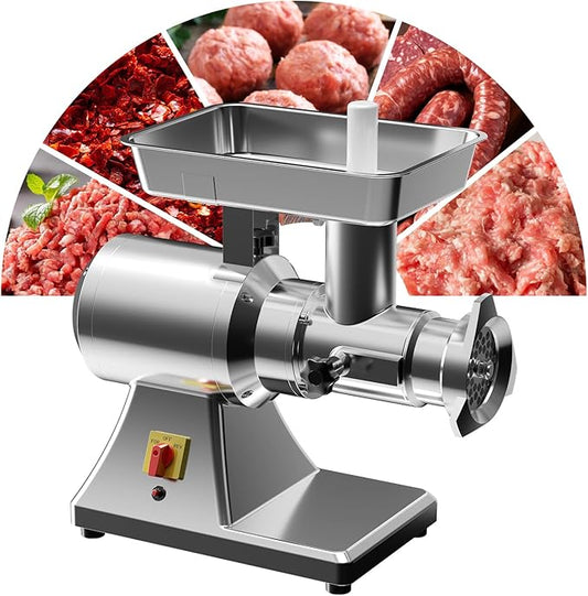 #12 Electric Meat Grinder Heavy Duty, 1.3 HP Stainless Steel Commercial Meat Grinder Machine with Sausage Tube for Deer Processing, Pet Food