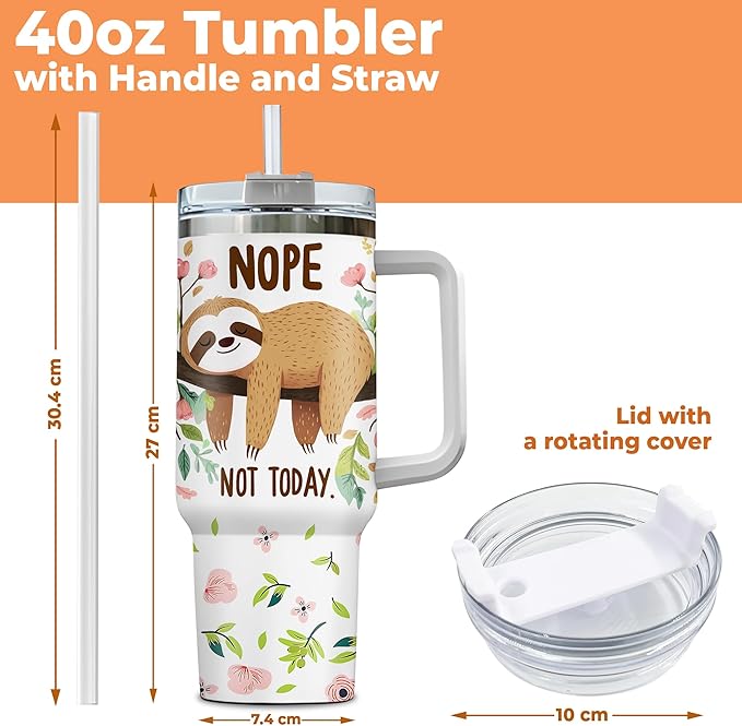 Personalized Sloth 40oz Tumbler with Handle and Straw Gifts for Animal Lovers, Sloth Stuff Gifts for Women Girls Daughters, Birthday Christmas Gift, Custom Name Stainless Steel Travel Cup