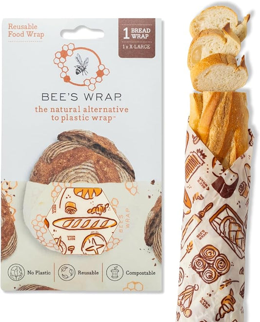 Bee's Wrap Beeswax Wraps for Food - Bread Wrap - Made in USA Reusable Bread Storage Bags - Organic & Eco-Friendly Alternative to Aluminum Foil, Sourdough Bags & Plastic Wrap, Bakery Lane