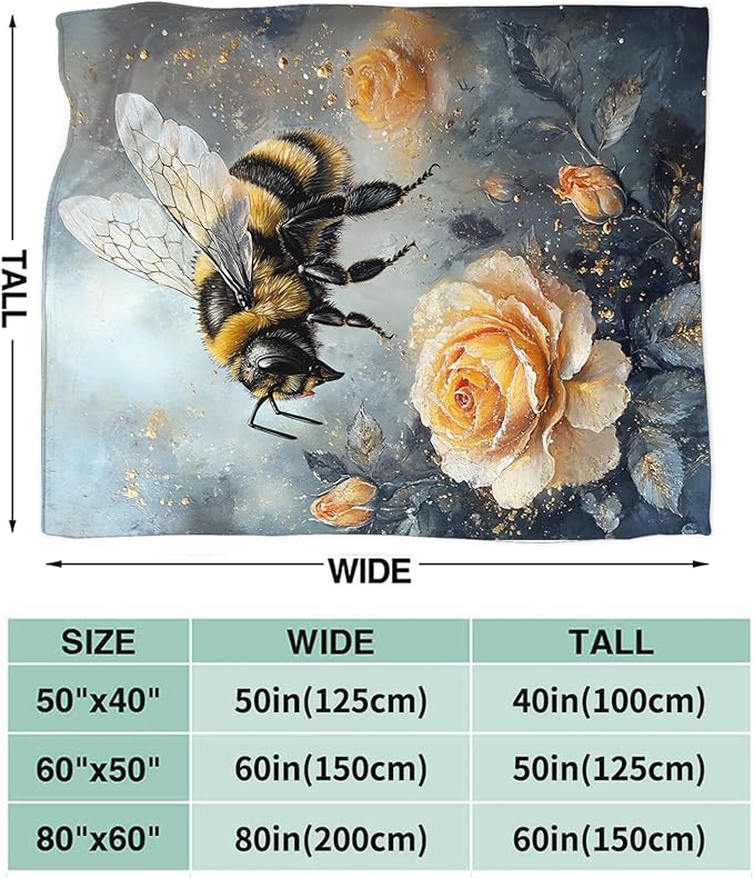 Bee Blanket Gifts for Girls Boys Flower Throw Cozy Plush Fleece Flannel Lightweight Fuzzy Party Blankets for Women Men 60"X50"