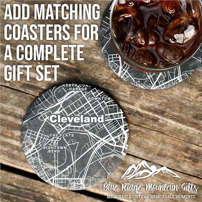 Blue Ridge Mountain Gifts - Cleveland Souvenir - Ohio Glassware Gift, Etched City Map, Laser Engraved and Dishwasher Safe