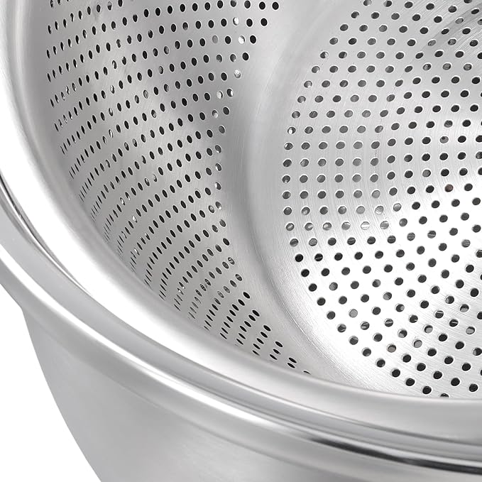 4 PCS 5QT Stainless Steel Colander Set with Mixing Bowls, Multi-Use Kitchen Strainer for Washing Vegetables Fruits Rice, Dishwasher Safe