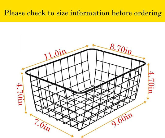 Kitchen Wire Baskets Farmhouse Decor Metal Food Storage Organizer, Household Refrigerator Bin with Built-in Handles for Cabinets,Pantry Set of 2 Black
