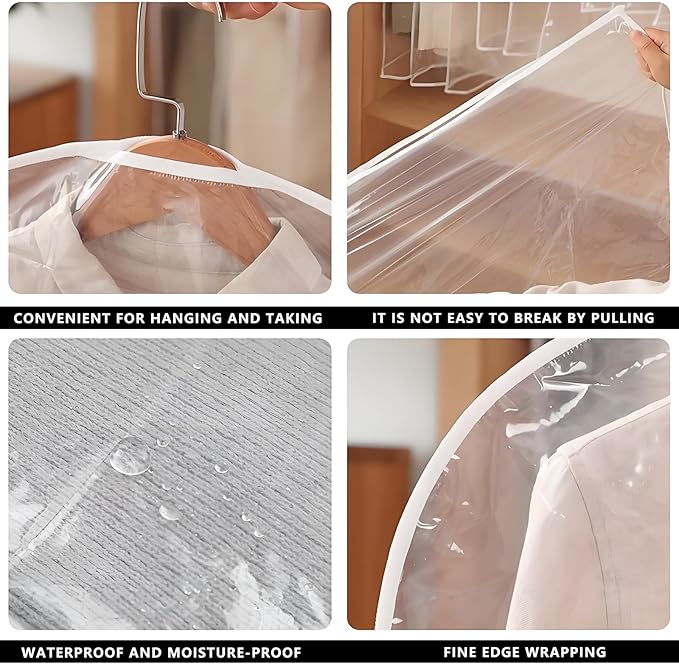 Garment Bag, Translucent 24'' x 43'' Suit Bag, 5 Packs, Dress Bags for Gowns, Garment Bags for Travel, Travel Garment Bag, Garment Bags for Hanging Clothes, Washable Suit Cover (24'' x 43'')