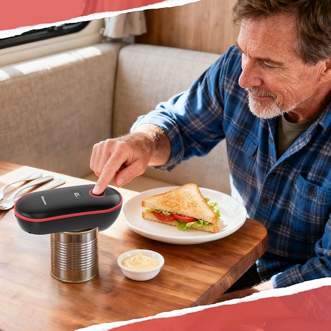 Handsfree Smart Touch Rechargeable Electric Can Opener Easy Flex Side Cut All Can Sizes with LED Display and Smooth Edge Safety for Arthritis & Seniors, Automatic Kitchen Christmas Gifts