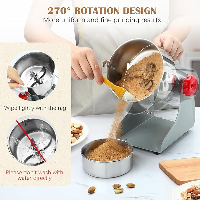 2500G Electric Grain Grinder Mill, 3500W Swing-Type 304 Dry Cereals Pulverizer Makes Dry Goods, Spices, Coffee, Pepper, Etc., Commercial 110V High-speed Superfine Machine (2500G Swing Type)