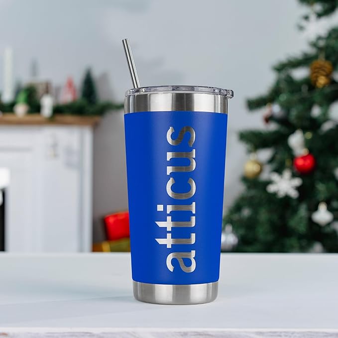 Personalized Tumblers, Stainless Steel 20 oz Tumbler w/Lid |13 Different Designs| Personalized Cups Double Walled Insulated Coffee Cup for Travel - Royal Blue