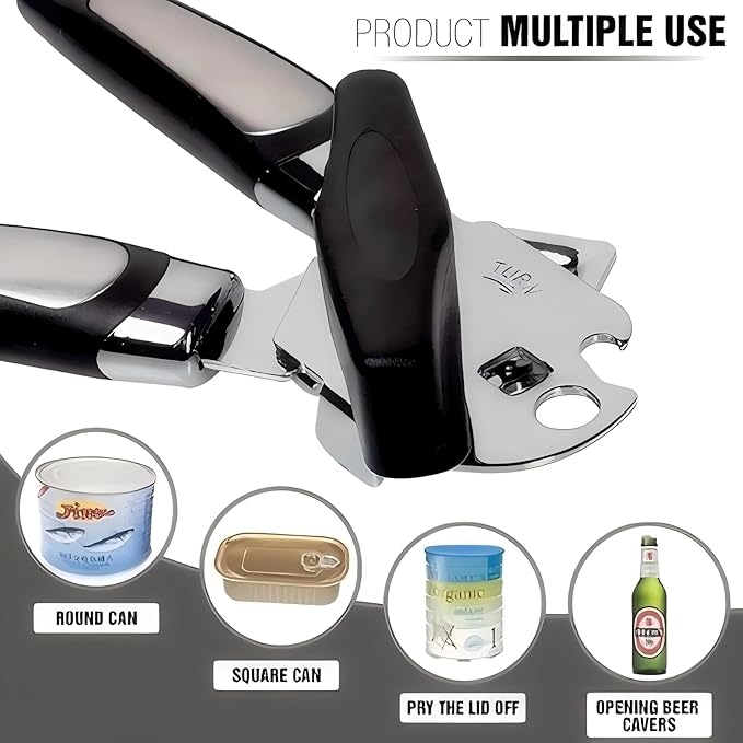 Safe Cut Can Opener with Wine Corkscrew 1 set of - Ergonomic Manual Can Opener, Food Grade Stainless Steel, Smooth Edge Cutting for Kitchen & Restaurant