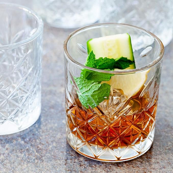 Restaurantware Timeless 12 Ounce Old Fashioned Glasses Set of 6 Etched Whiskey Glasses - Dishwasher-Safe Chip-Resistant Clear Glass Old Fashioned Glassware Lead-Free For Cocktails Or Beverages
