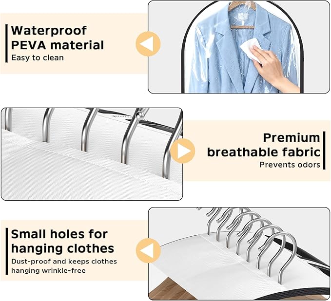 Garment Bags for Hanging Clothes, 8 Pack Clear Garment Bags Clothing Storage Bags with Zipper for Closet,Travel,Dust Proof Protection,for Dress Gowns,Coats, Suit, Down Jacket (40 & 60 inch)
