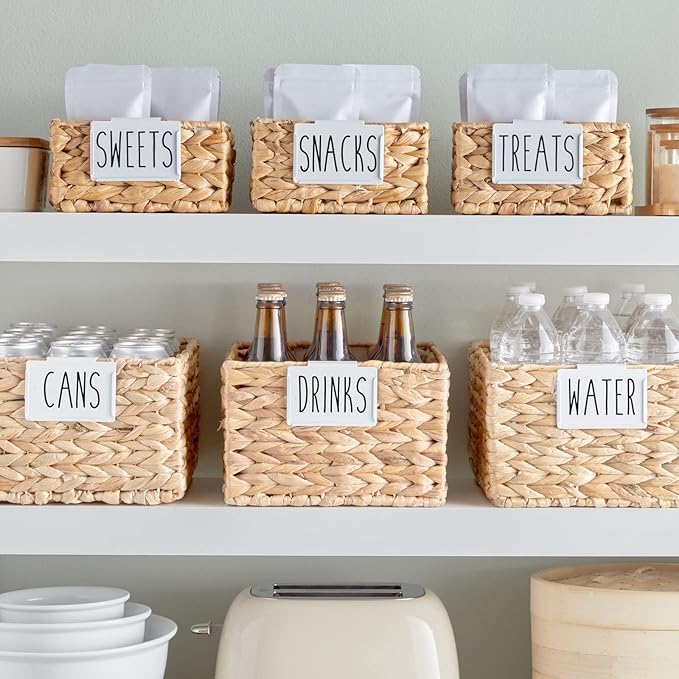 Talented Kitchen Storage Bin & Pantry Labels with Clip-On Holders - 3.5 x 2.5 in White Metal, 8 Clips & 40 Vinyl Tags - Kitchen Shelf Labels