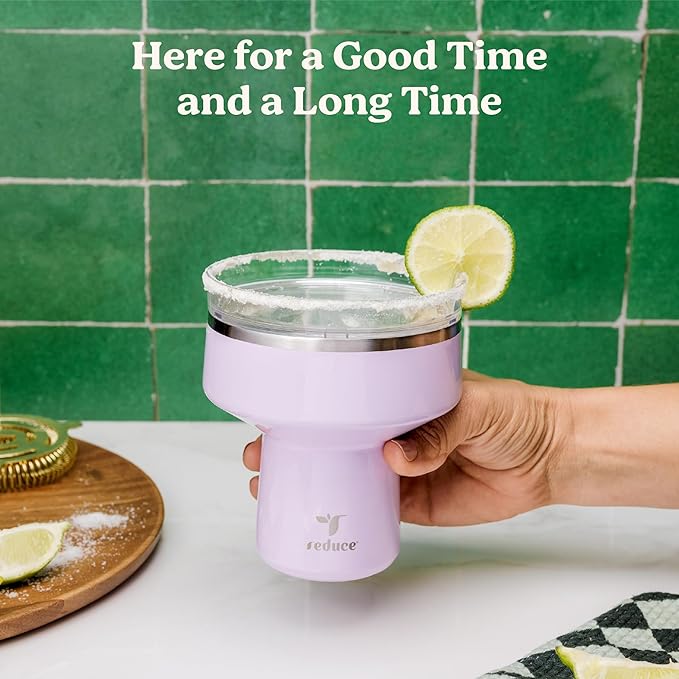 Reduce Saltini 16 oz Cocktail Tumbler - Insulated Margarita Tumbler with Lid - Keeps Drinks Cold for 10 Hours - 360 Sippable Martini Glass Alternative - Shatterproof, Perfect for Parties - Pina Colada
