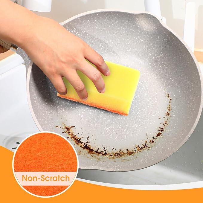 Tioncy 100 Pcs Individually Wrapped Sponges Kitchen Bulk Orange Dish Non Scratch Scrub Sponges Dual Sided Cleaning Dish Scrubber for Washing Dishes, Pots, Pans, Sinks, Stoves, Appliances, Car, Bike