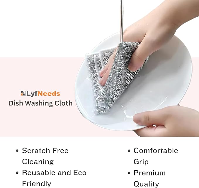Non Scratch Wire Dishwashing Rag - Upgraded Double Layer 8 Pcs, Reusable Multipurpose Wire Dishcloth for Wet & Dry Cleaning, Ideal for Kitchen, Sinks, Pots & Pans